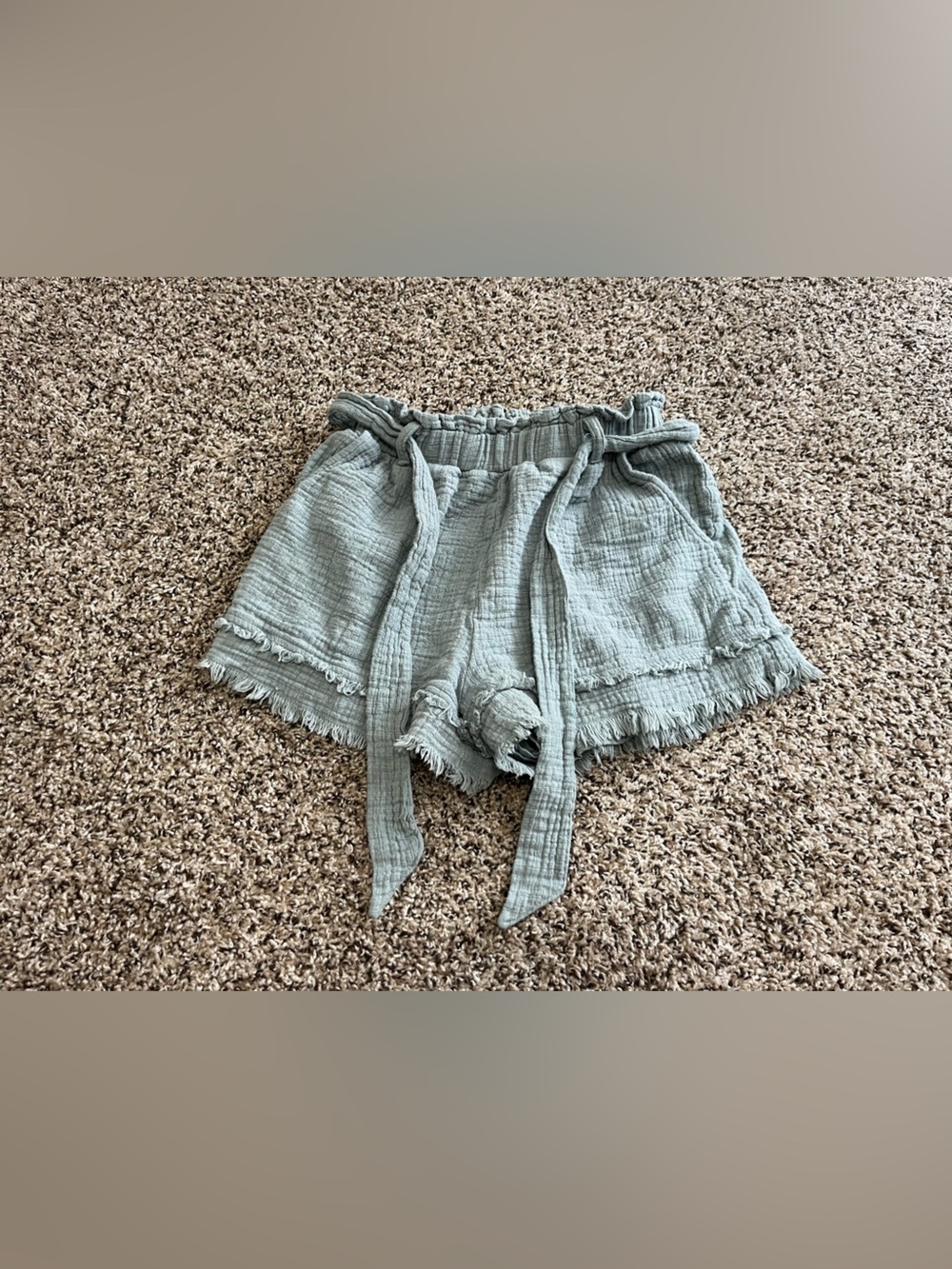 High-Waist Sage Green Tie-Waist Women's Shorts with Frayed Hem